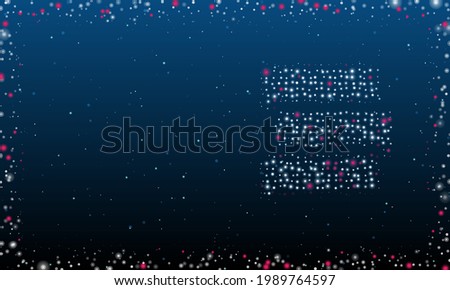 On the right is the discussion symbol filled with white dots. Pointillism style. Abstract futuristic frame of dots and circles. Some dots is pink. Vector illustration on blue background with stars