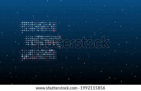 On the left is the discussion symbol filled with white dots. Background pattern from dots and circles of different shades. Vector illustration on blue background with stars