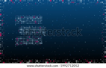 On the left is the discussion symbol filled with white dots. Pointillism style. Abstract futuristic frame of dots and circles. Some dots is pink. Vector illustration on blue background with stars