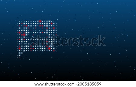 On the left is the chat symbol filled with white dots. Background pattern from dots and circles of different shades. Vector illustration on blue background with stars