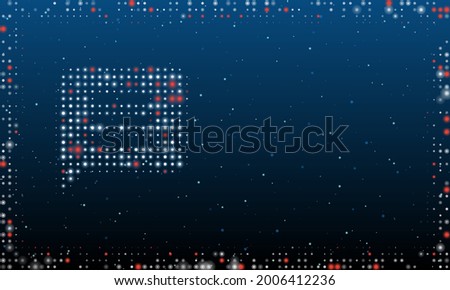 On the left is the chat symbol filled with white dots. Pointillism style. Abstract futuristic frame of dots and circles. Some dots is red. Vector illustration on blue background with stars