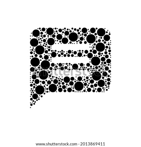 A large chat symbol in the center made in pointillism style. The center symbol is filled with black circles of various sizes. Vector illustration on white background