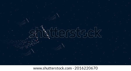 A metal nail symbol filled with dots flies through the stars leaving a trail behind. There are four small symbols around. Vector illustration on dark blue background with stars