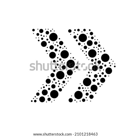 A large double arrow symbol in the center made in pointillism style. The center symbol is filled with black circles of various sizes. Vector illustration on white background