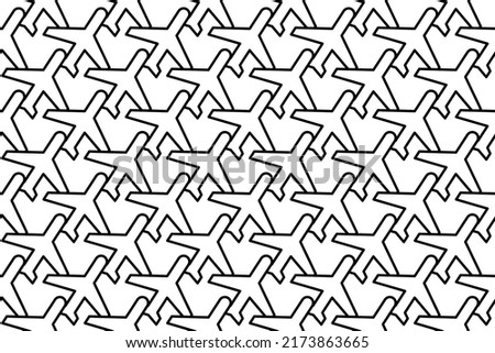 Seamless pattern completely filled with outlines of plane symbols. Elements are evenly spaced. Vector illustration on white background