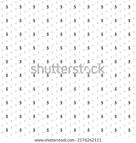 Square seamless background pattern from geometric shapes are different sizes and opacity. The pattern is evenly filled with small black number five symbols. Vector illustration on white background