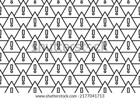 Seamless pattern completely filled with outlines of warning symbols. Elements are evenly spaced. Vector illustration on white background