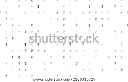 Seamless background pattern of evenly spaced black indian rupee symbols of different sizes and opacity. Vector illustration on white background