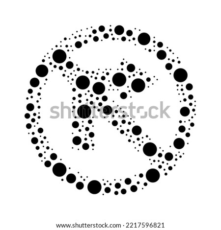 A large no right turn sign in the center made in pointillism style. The center symbol is filled with black circles of various sizes. Vector illustration on white background
