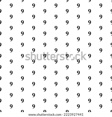 Square seamless background pattern from geometric shapes. The pattern is evenly filled with black number nine symbols. Vector illustration on white background