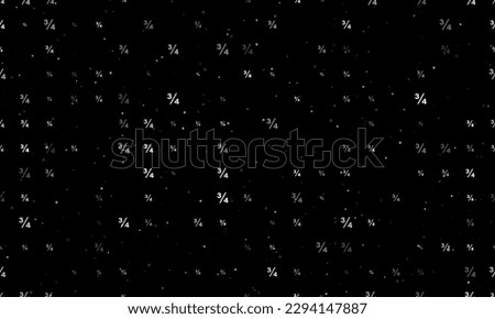 Seamless background pattern of evenly spaced white three quarters symbols of different sizes and opacity. Vector illustration on black background with stars