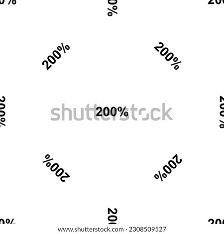Seamless pattern of repeated black 200 percent symbols. Elements are evenly spaced and some are rotated. Vector illustration on white background