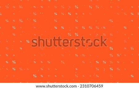 Seamless background pattern of evenly spaced white three quarters symbols of different sizes and opacity. Vector illustration on deep orange background with stars