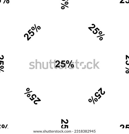 Seamless pattern of repeated black 25 percent symbols. Elements are evenly spaced and some are rotated. Vector illustration on white background