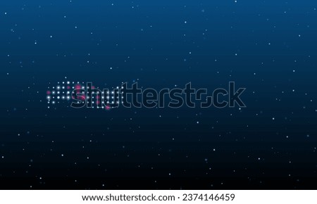 On the left is the tilde symbol filled with white dots. Background pattern from dots and circles of different shades. Vector illustration on blue background with stars