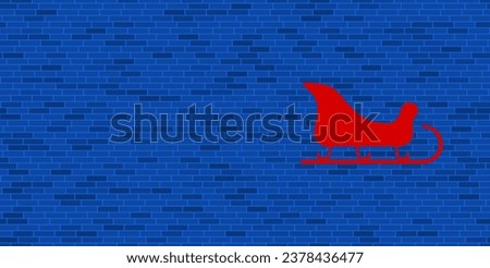 Blue Brick Wall with large red sleigh symbol. The symbol is located on the right, on the left there is empty space for your content. Vector illustration on blue background