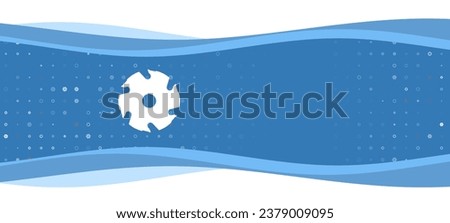 Blue wavy banner with a white milling disc symbol on the left. On the background there are small white shapes, some are highlighted in red. There is an empty space for text on the right side