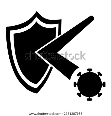 A large virus bounces off the shield symbol in the center. Isolated black symbol