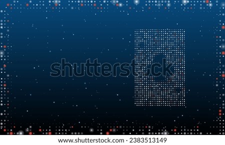 On the right is the ace of clubs symbol filled with white dots. Pointillism style. Abstract futuristic frame of dots and circles. Some dots is red. Vector illustration on blue background with stars
