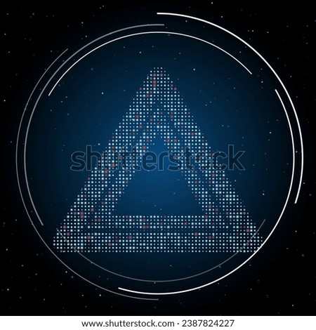 The emergency stop symbol filled with white dots. Pointillism style. Some dots is red. Vector illustration on blue background with stars