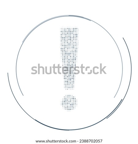 The exclamation symbol filled with dark blue dots. Pointillism style. Vector illustration on white background