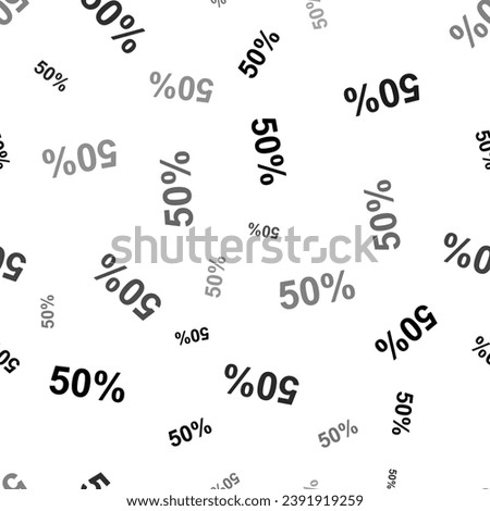 Seamless vector pattern with 50 percent symbols, creating a creative monochrome background with rotated elements. Vector illustration on white background
