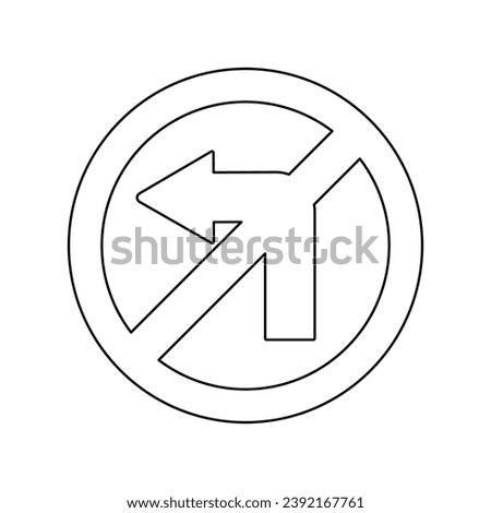 A large black outline no left turn sign on the center. Vector illustration on white background