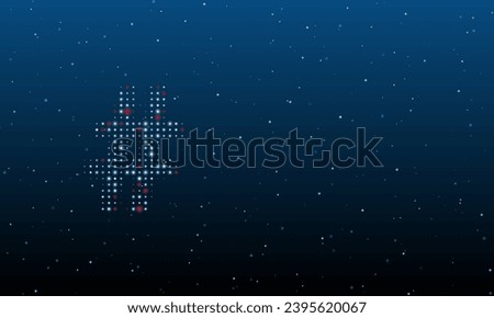 On the left is the hash symbol filled with white dots. Background pattern from dots and circles of different shades. Vector illustration on blue background with stars