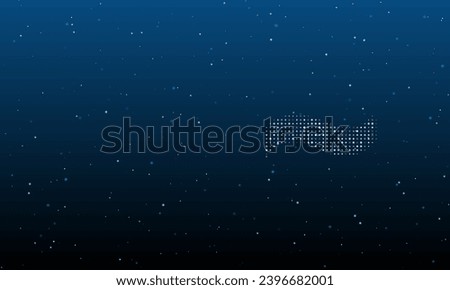 On the right is the tilde symbol filled with white dots. Background pattern from dots and circles of different shades. Vector illustration on blue background with stars
