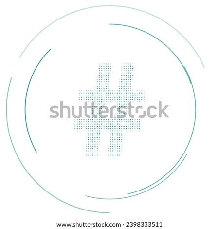 The hash symbol filled with teal dots. Pointillism style. Vector illustration on white background