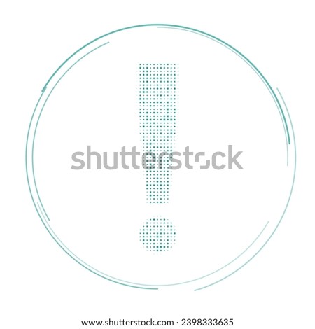 The exclamation symbol filled with teal dots. Pointillism style. Vector illustration on white background