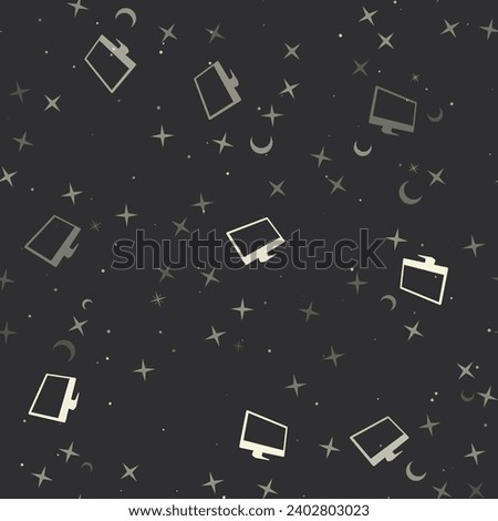 Seamless pattern with stars, monoblock symbols on black background. Night sky. Vector illustration on black background
