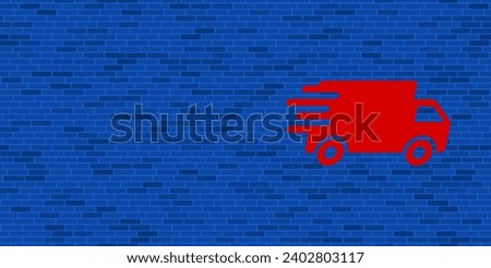 Blue Brick Wall with large red delivery symbol. The symbol is located on the right, on the left there is empty space for your content. Vector illustration on blue background