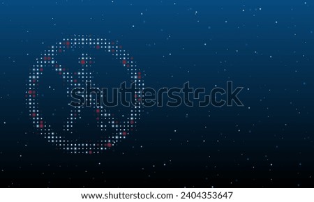 On the left is the pedestrian traffic prohibited symbol filled with white dots. Background pattern from dots and circles of different shades. Vector illustration on blue background with stars