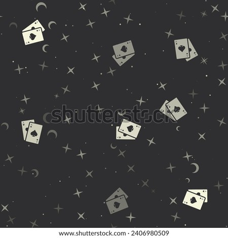 Seamless pattern with stars, two aces symbols on black background. Night sky. Vector illustration on black background