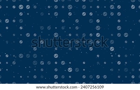 Seamless background pattern of evenly spaced white pedestrian traffic prohibited signs of different sizes and opacity. Vector illustration on dark blue background with stars