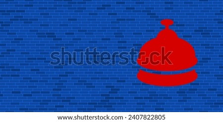 Blue Brick Wall with large red reception bell symbol. The symbol is located on the right, on the left there is empty space for your content. Vector illustration on blue background