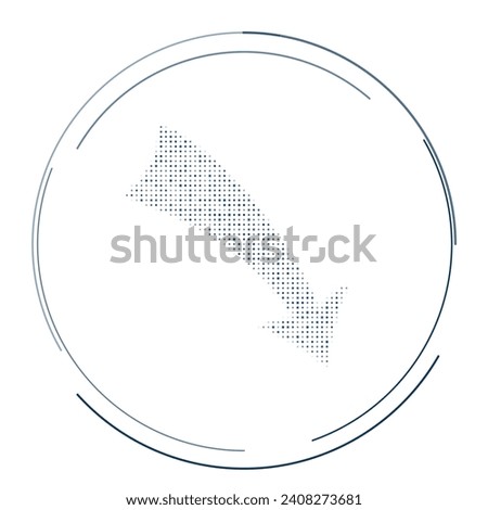 The down arrow symbol filled with dark blue dots. Pointillism style. Vector illustration on white background