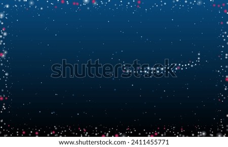 On the right is the two-handed saw symbol filled with white dots. Pointillism style. Abstract futuristic frame of dots and circles. Some dots is pink. Vector illustration on blue background with stars