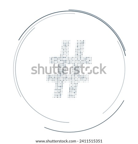 The hash symbol filled with dark blue dots. Pointillism style. Vector illustration on white background