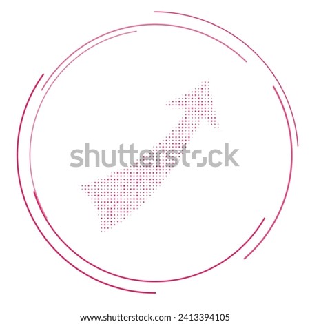 The up arrow symbol filled with pink dots. Pointillism style. Vector illustration on white background