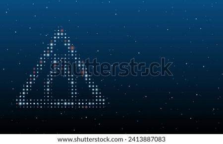 On the left is the road narrowing symbol filled with white dots. Background pattern from dots and circles of different shades. Vector illustration on blue background with stars
