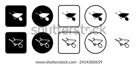Icon set of garden cart. Filled, outline, black and white icons set, flat style.  Vector illustration on white background