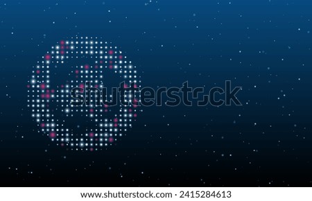 On the left is the roundabout symbol filled with white dots. Background pattern from dots and circles of different shades. Vector illustration on blue background with stars