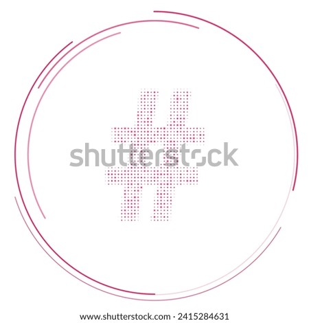 The hash symbol filled with pink dots. Pointillism style. Vector illustration on white background