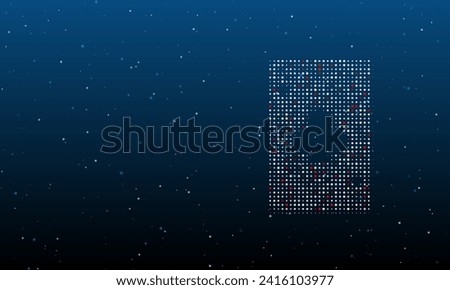 On the right is the ace of clubs symbol filled with white dots. Background pattern from dots and circles of different shades. Vector illustration on blue background with stars