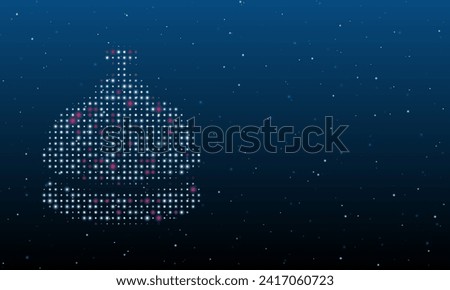 On the left is the reception bell symbol filled with white dots. Background pattern from dots and circles of different shades. Vector illustration on blue background with stars
