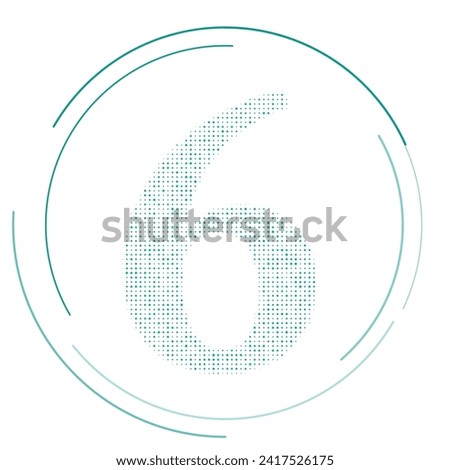 The number six symbol filled with teal dots. Pointillism style. Vector illustration on white background
