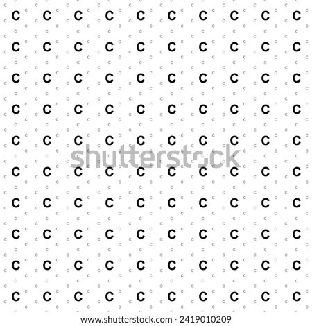 Square seamless background pattern from geometric shapes are different sizes and opacity. The pattern is evenly filled with big black capital letter C symbols. Vector illustration on white background