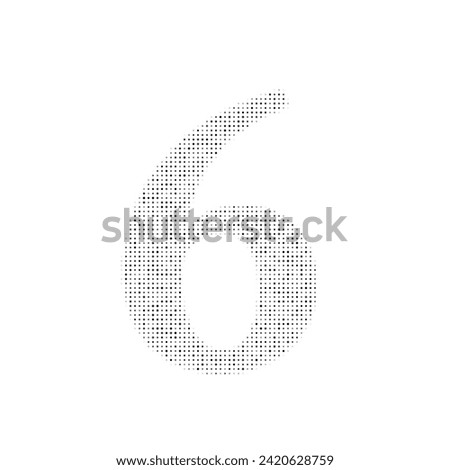 The number six symbol filled with black dots. Pointillism style. Vector illustration on white background